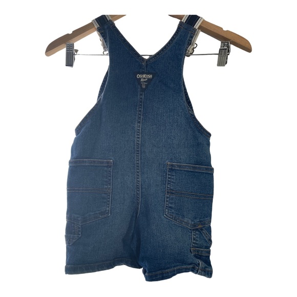 Oshkosh B’Gosh Vestbak Toddler Size 3T Blue Denim Overall Shorts Adj Strip - Picture 2 of 15